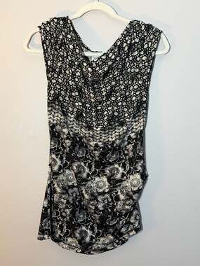 Max Studio Black and White Floral Cowl Neck Sleeveless Top Size L